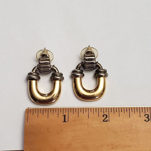 VINTAGE Mixed Metals Pierced Earrings - Picture 3 of 8